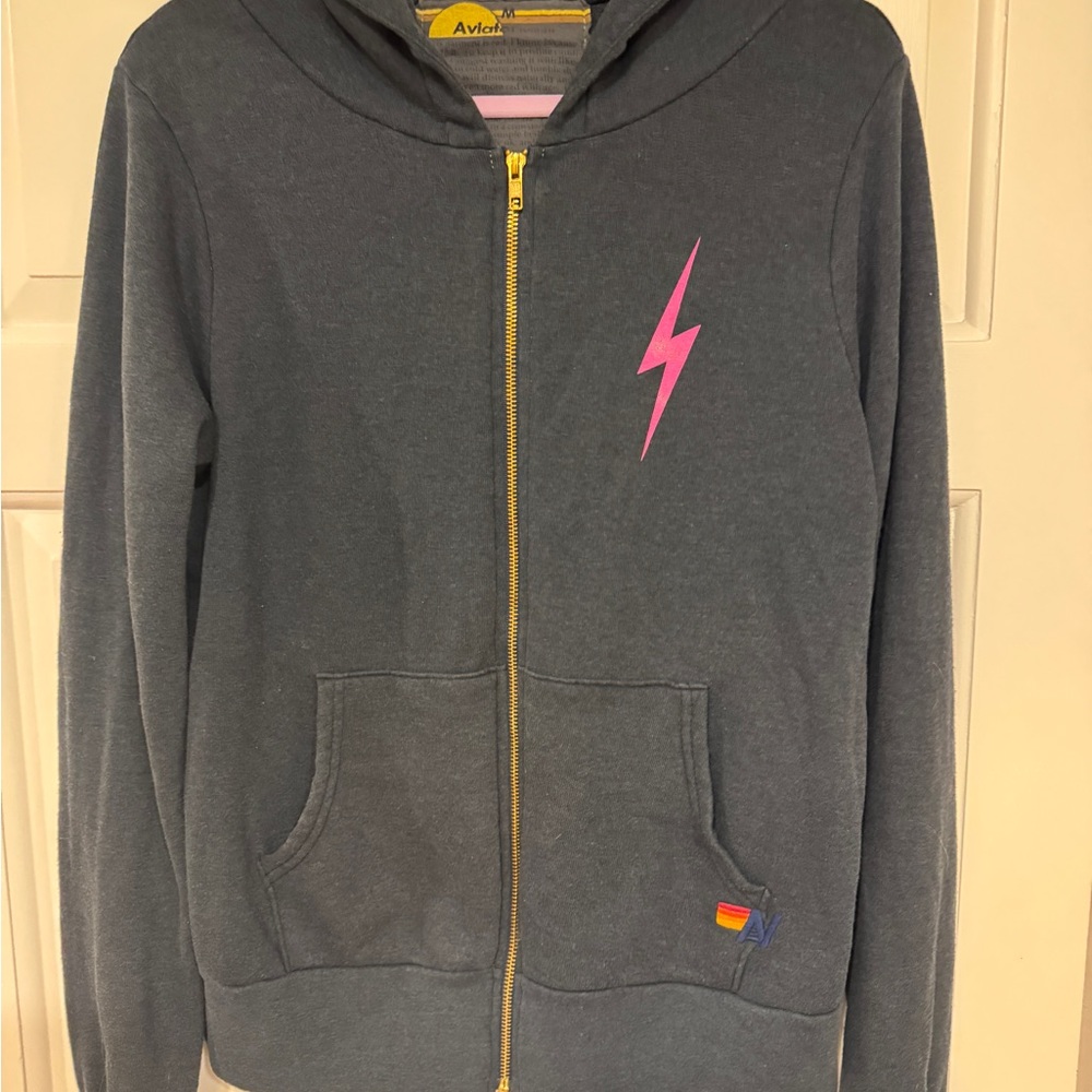 Aviator Nation Charcoal Jacket with Pink Lightning Bolt